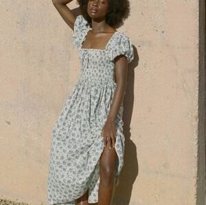 Doen Stanza Floral Midi Dress in Cream and Blue